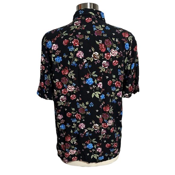 Urban Outfitters Mens M Black Floral Short Sleeve Lightweight Button Down Shirt - Picture 3 of 7